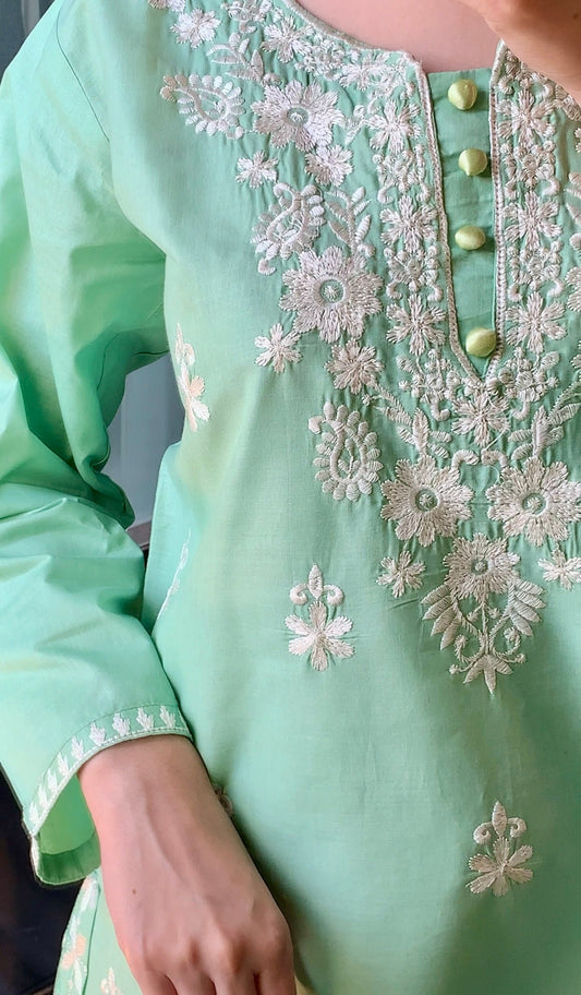 Indian Style Embroidered Kurti - Light Green the-stylefits