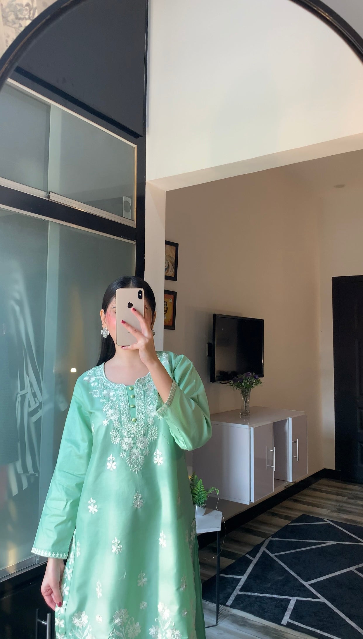 Indian Style Embroidered Kurti - Light Green the-stylefits