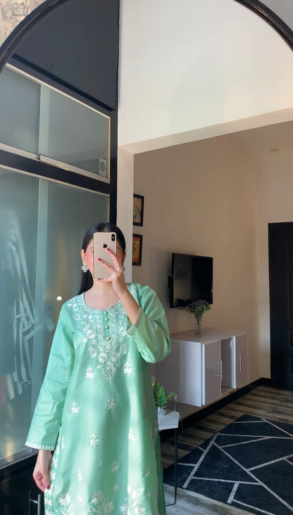 Indian Style Embroidered Kurti - Light Green the-stylefits