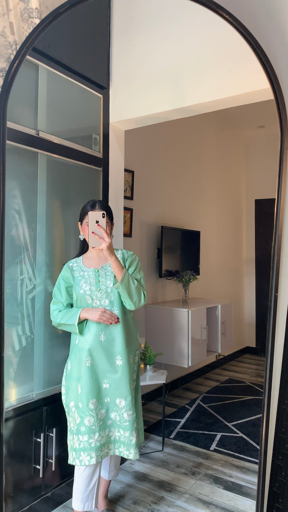 Indian Style Embroidered Kurti - Light Green the-stylefits