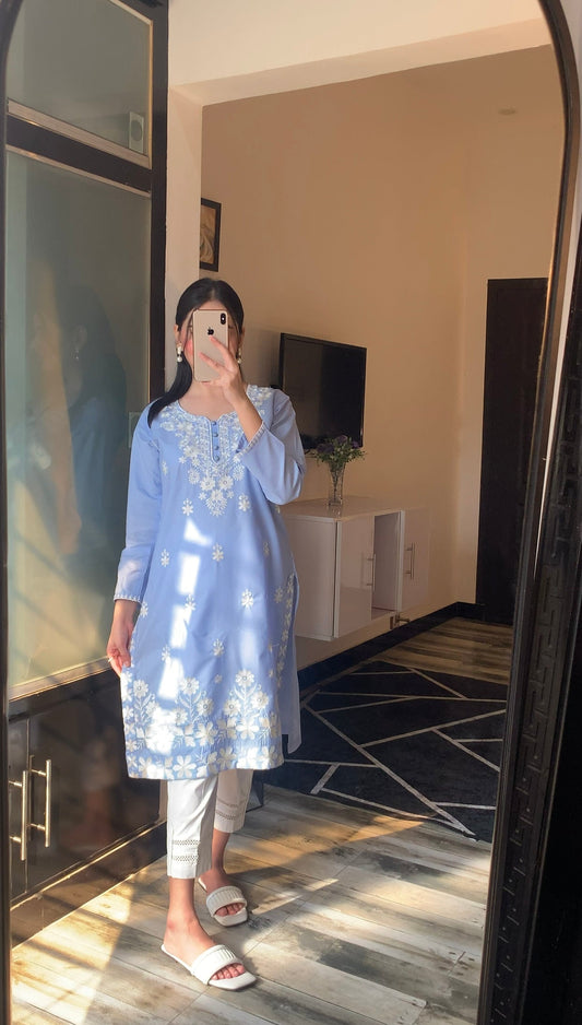 Indian Style Embroidered Kurti - Blue the-stylefits