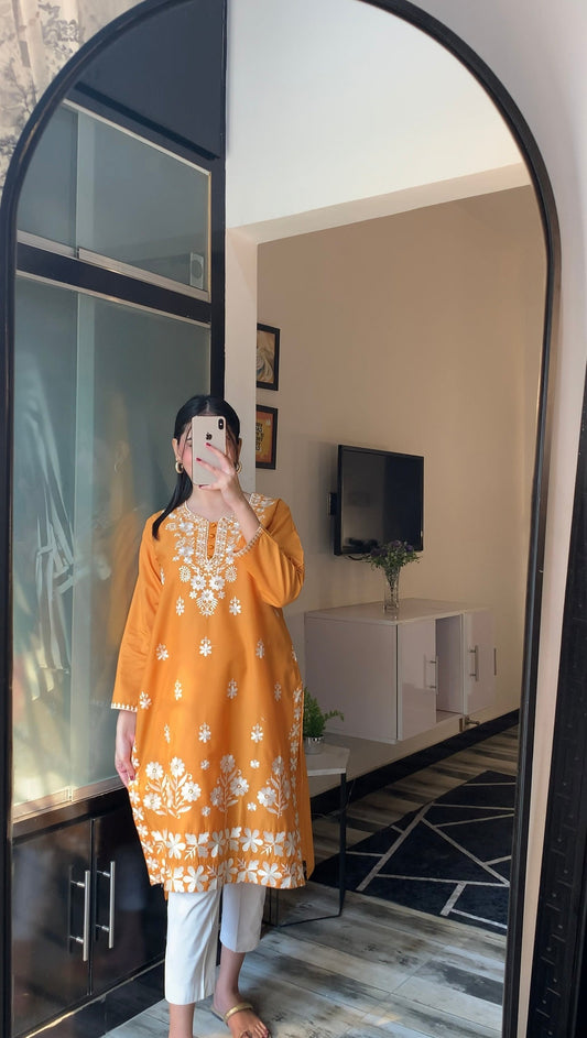 Indian Style Embroidered Kurti - Mustard the-stylefits