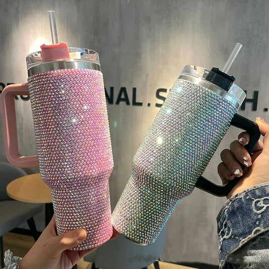 Glam Bling Rhinestone Tumbler – 40 oz (Crystal Pink / Holographic Silver)