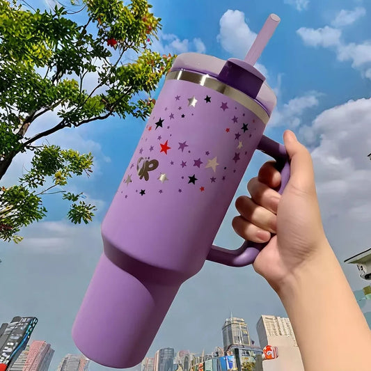 Stanley-Inspired Purple Star Tumbler – 40 oz with Straw & Gift Box