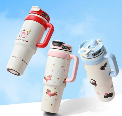 Cute Cartoon Thermos Tumbler with Straw – Leak-Proof & Insulated Bottle (500ml)