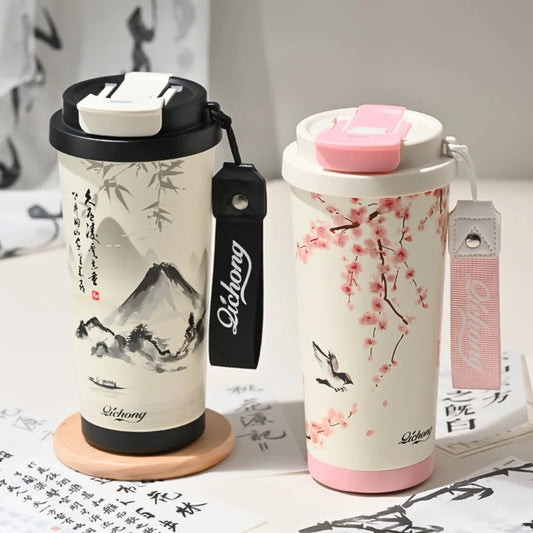 Oriental Art Thermal Tumbler – 400ml (Cherry Blossom / Mountain Design)