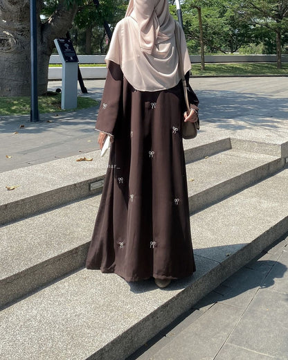 Bow Embroidered Abaya – Elegant Modest Wear for Women the-stylefits