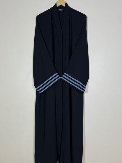 Navy Blue Premium Abaya with Elegant Cuff Stripes – Gulf Modest Wear hajabianspk