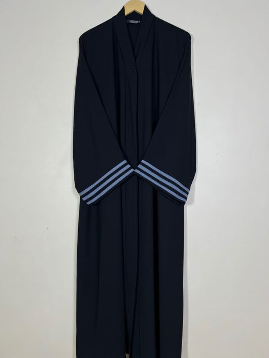 Navy Blue Premium Abaya with Elegant Cuff Stripes – Gulf Modest Wear