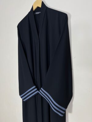 Navy Blue Premium Abaya with Elegant Cuff Stripes – Gulf Modest Wear