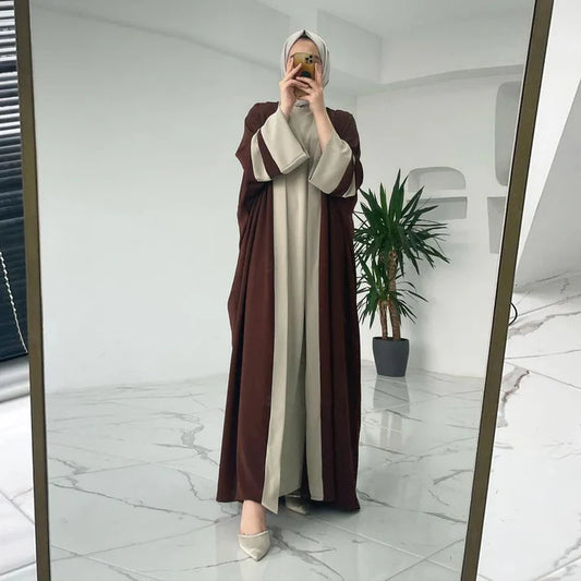 Two-Tone Open Abaya – Coffee Brown & Cream