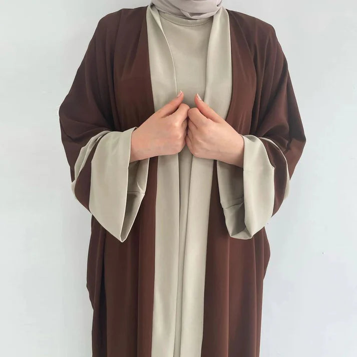 Two-Tone Open Abaya – Coffee Brown & Cream SixtyOneShop