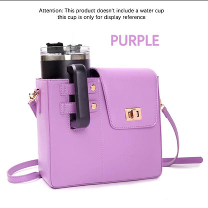Leather Crossbody Bag with Cup Holder / Tumbler Compartment
