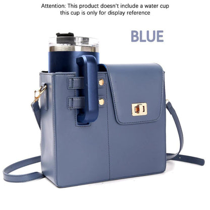 Leather Crossbody Bag with Cup Holder / Tumbler Compartment