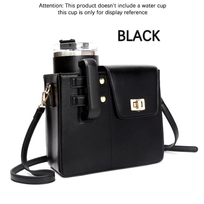 Leather Crossbody Bag with Cup Holder / Tumbler Compartment