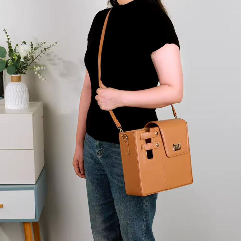 Leather Crossbody Bag with Cup Holder / Tumbler Compartment