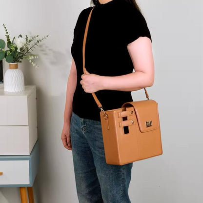 Leather Crossbody Bag with Cup Holder / Tumbler Compartment