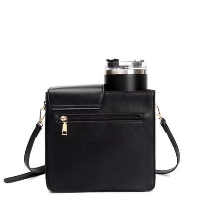 Leather Crossbody Bag with Cup Holder / Tumbler Compartment