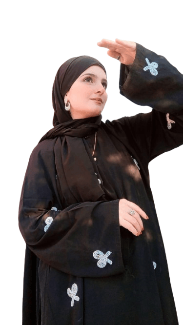 Black Embroidered Abaya with Butterfly Motif – Elegant Modest Wear for Women - SixtyOneShop