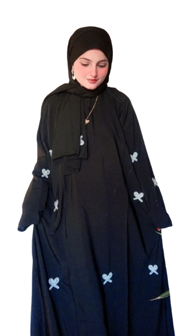 Black Embroidered Abaya with Butterfly Motif – Elegant Modest Wear for Women