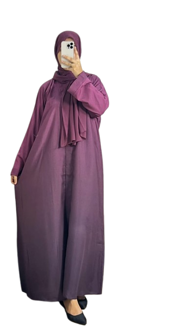 Dual Tone Abaya Dress with Matching Hijab – Elegant Loose-Fit Khimar Style | Modest Fashion UAE & KSA