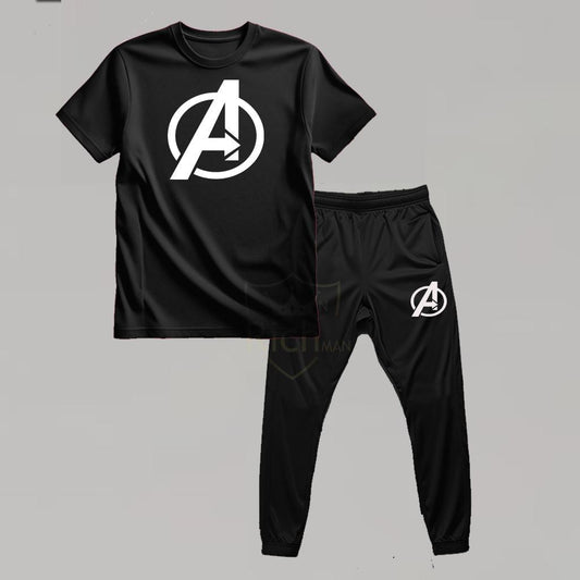 Men’s Avengers Logo Tracksuit Set – T-Shirt & Joggers (Black)