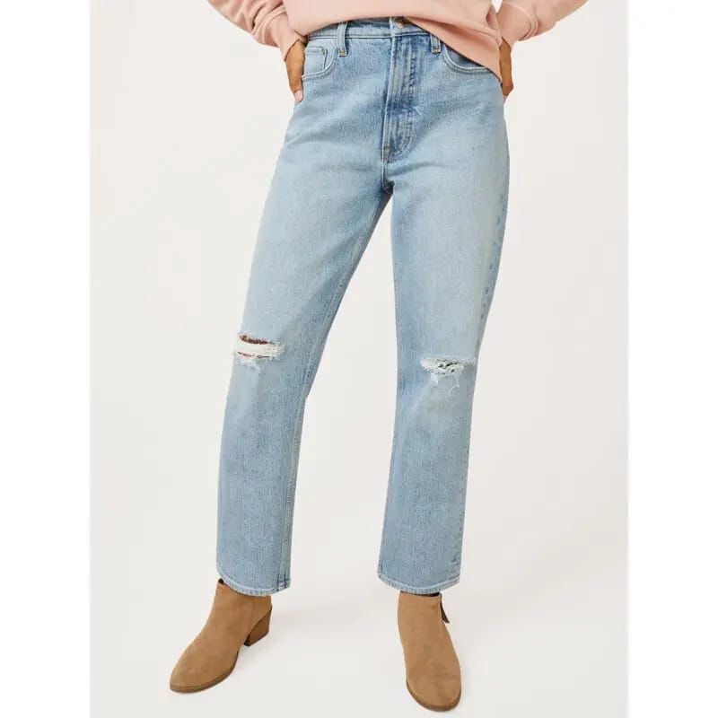 Vintage Ripped Straight-Leg Jeans – Ice Blue SixtyOneShop