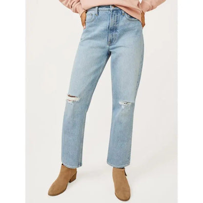 Vintage Ripped Straight-Leg Jeans – Ice Blue SixtyOneShop
