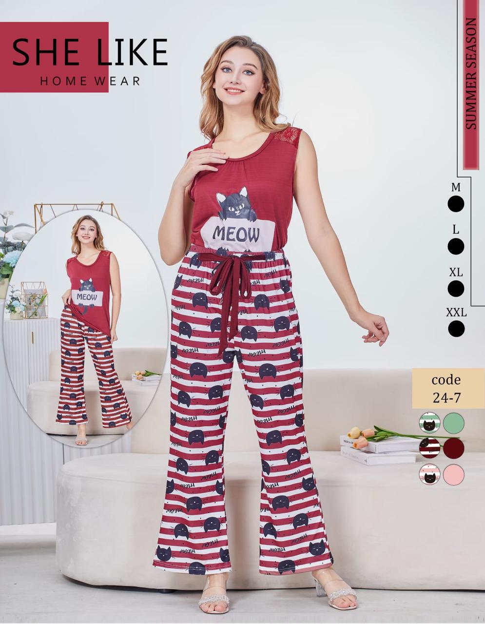 Women’s Cotton Night Suit Set – Printed T-Shirt & Pajama with Pocket | Soft Loungewear & Sleepwear SixtyOneShop