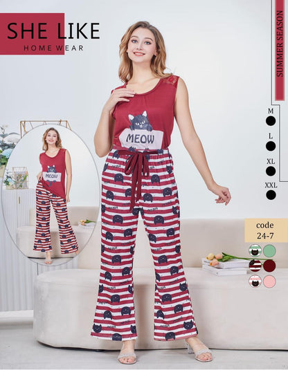 Women’s Cotton Night Suit Set – Printed T-Shirt & Pajama with Pocket | Soft Loungewear & Sleepwear SixtyOneShop