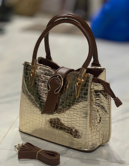 Luxury Crocodile Textured Handbag With Golden Buckle – 3 Colors