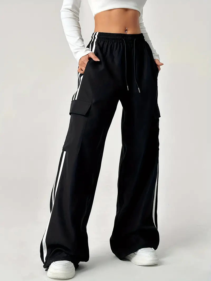 Double Stripe Side Pocket Cargo Joggers – Black the-stylefits
