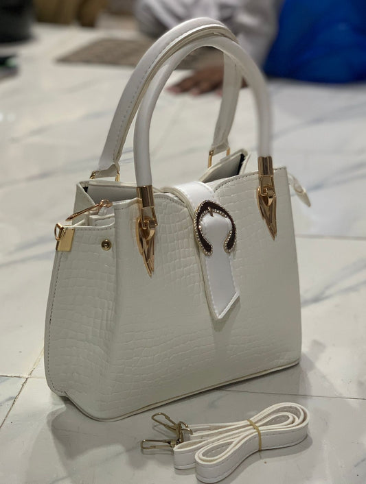 Luxury Crocodile Textured Handbag With Golden Buckle – 3 Colors