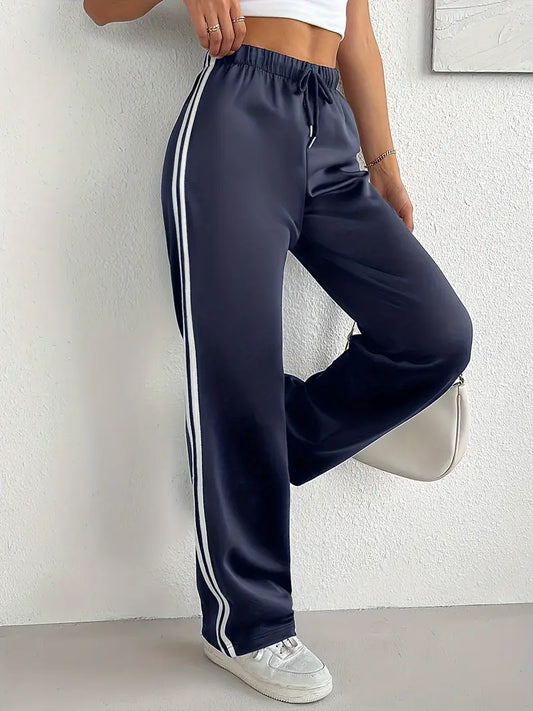 DOUBLE STRIPPED STRAIGHT LEG PANTS - BLUE