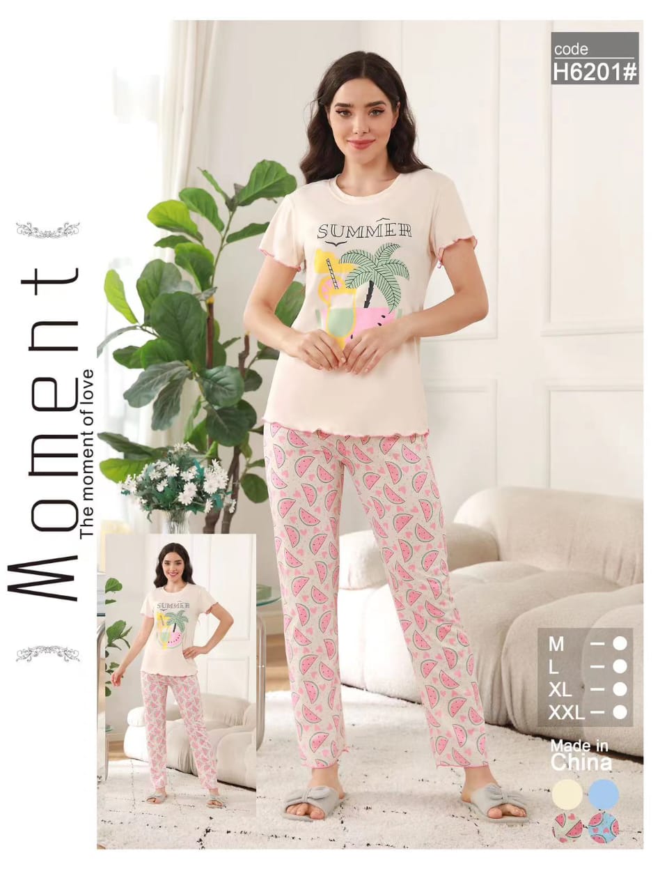 Women’s Cotton Night Suit Set – Printed T-Shirt & Pajama with Pocket | Soft Loungewear & Sleepwear SixtyOneShop