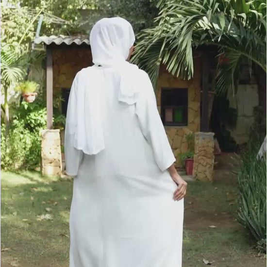 White abaya button-down style for modest everyday wear