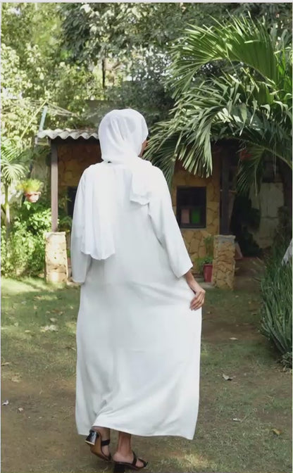 White abaya button-down style for modest everyday wear