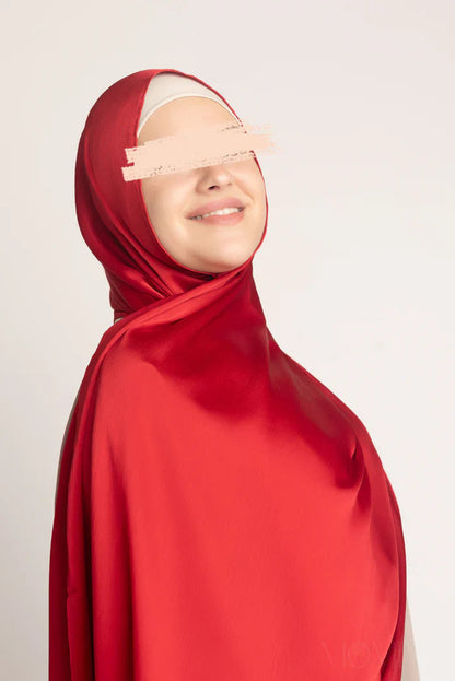Premium Crinkle Silk Hijab - Red the-stylefits