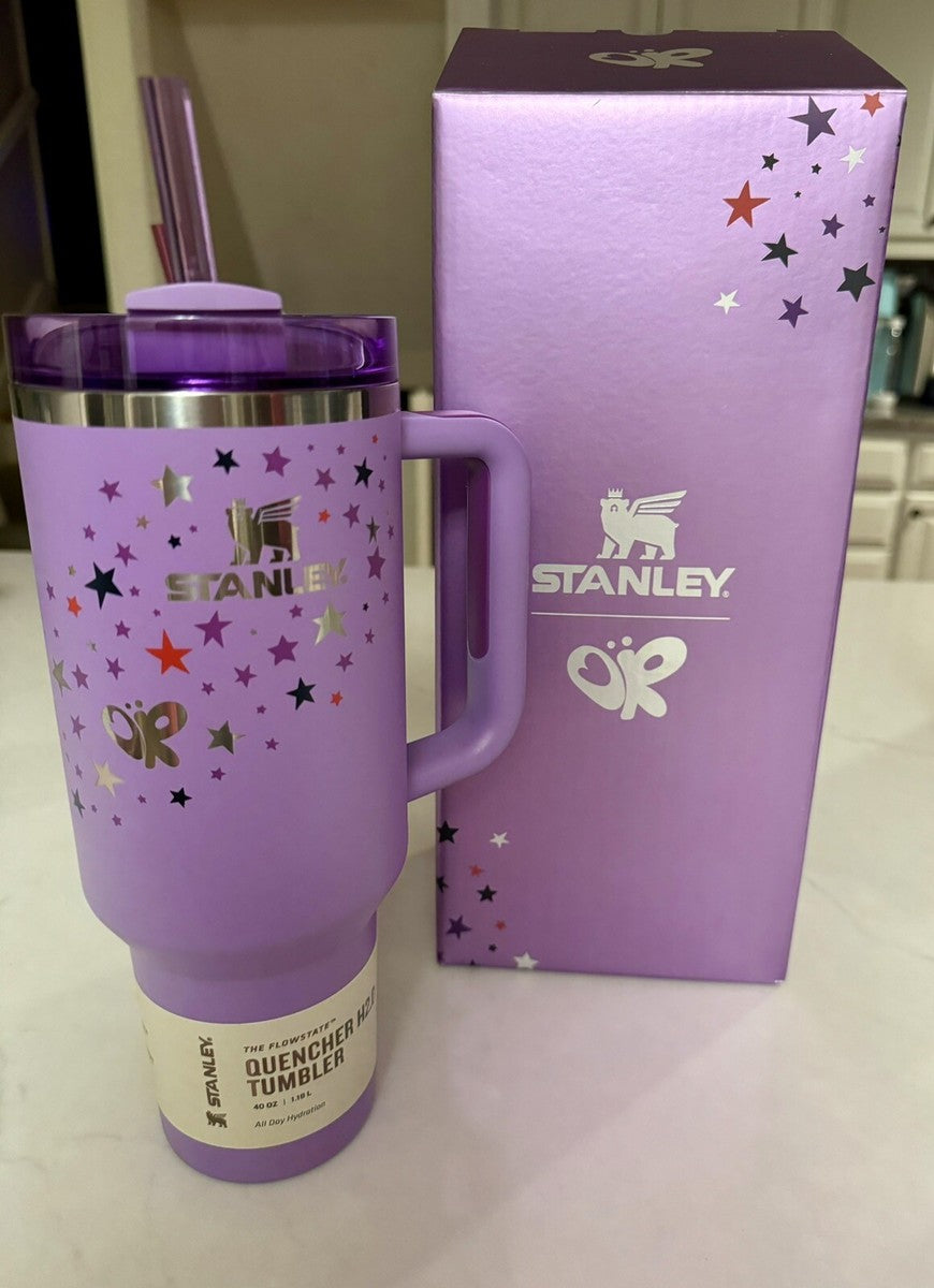 Stanley-Inspired Purple Star Tumbler – 40 oz with Straw & Gift Box