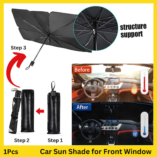 Foldable Car Windshield Sunshade Umbrella – UV & Heat Protection with Storage Pouch